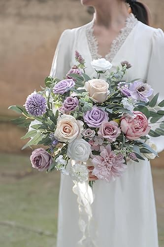 Miniatura 2 de Juego de flores artificiales moradas, flores falsas, hojas de flores a granel con tallos para bricolaje, ramos de boda, centros de mesa, baby