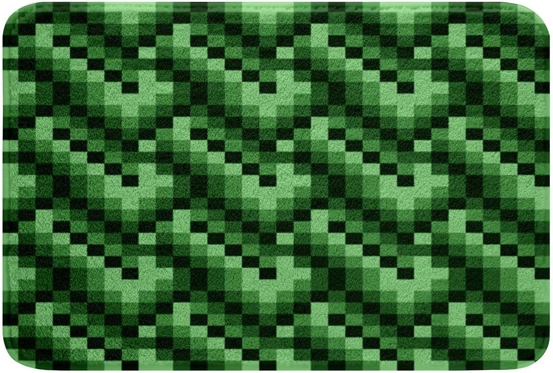 Pixelated Square Kids Bath Mat,Geometric Check Pixel Lattice Mats Rugs,Girls Boys Room Decor,Gamepad Video Games Gaming Bathroom Carpets,Green Black Bath Rug,Absorbent Floor Mats,16Wx24L Inches image 3