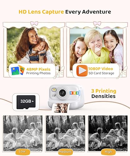 Miniatura 6 de Cámara de impresión instantánea a color para niños - Cámara para niños con papel fotográfico de 5 colores, video de 48 MP y 1080P, 21 marcos