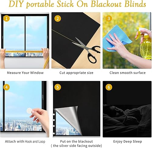 Miniatura 2 de Persianas opacas de 118 x 57 pulgadas, cortinas 100% opacas para ventana, 420D sin taladro, película negra portátil para dormitorio, guardería,