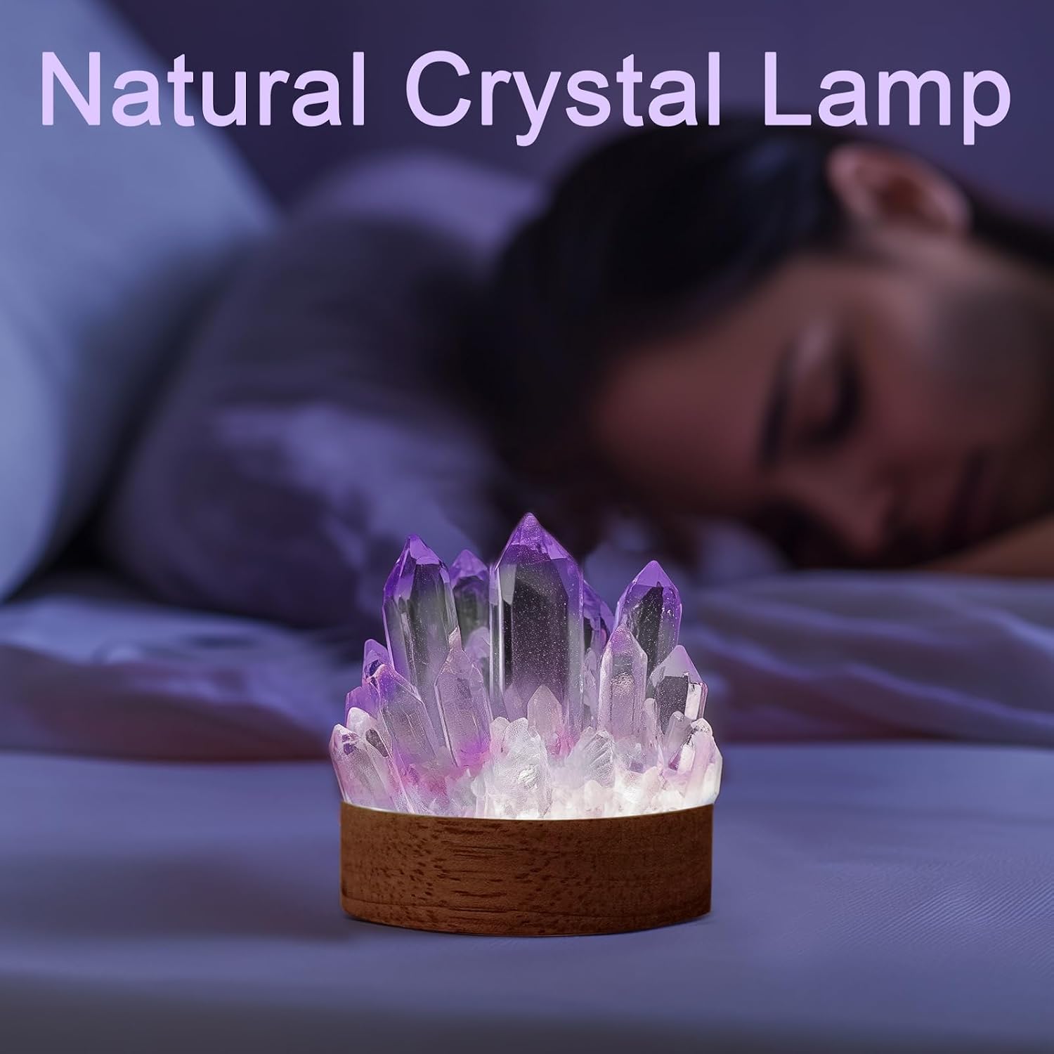 Amethyst Crystal Night Light - Natural Healing Crystal Bedside Lamp Soft Warm LED Light USB Powered Home Decor Night Light for Bedroom, Living Room Ideal Gift for Women & Men (Elegant Purple) image 4