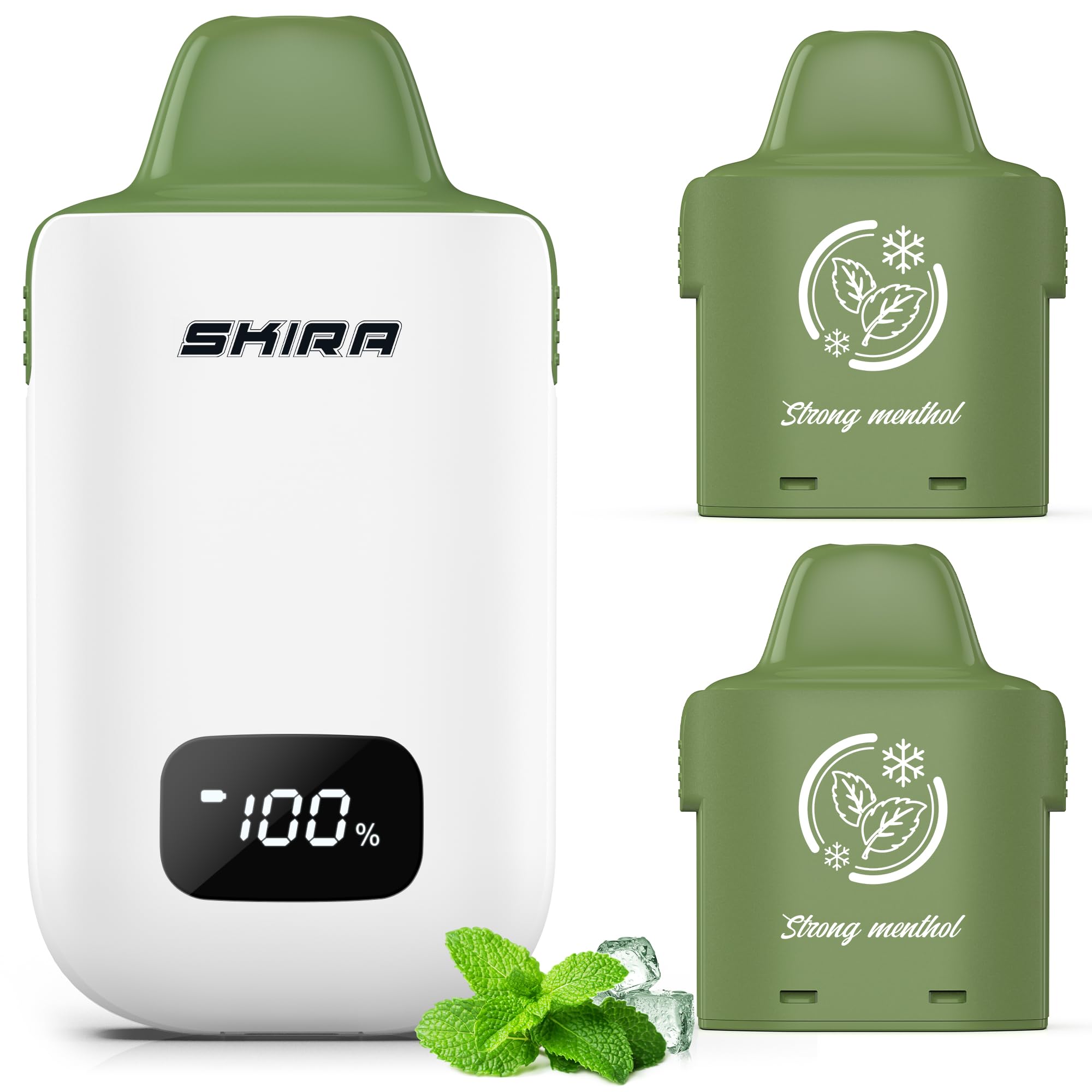 電子タバコ シーシャ I5型 VAPE 30,000回吸引 バッテリー 本体+ポッド2個 大容量 爆煙 LEDディスプレイ搭載 水蒸気タバコ 充電可 ベイプ 持ち運び便利 禁煙グッズ ニコチンなし タールなし SKIRA（本体+ストロングメンソール*2）