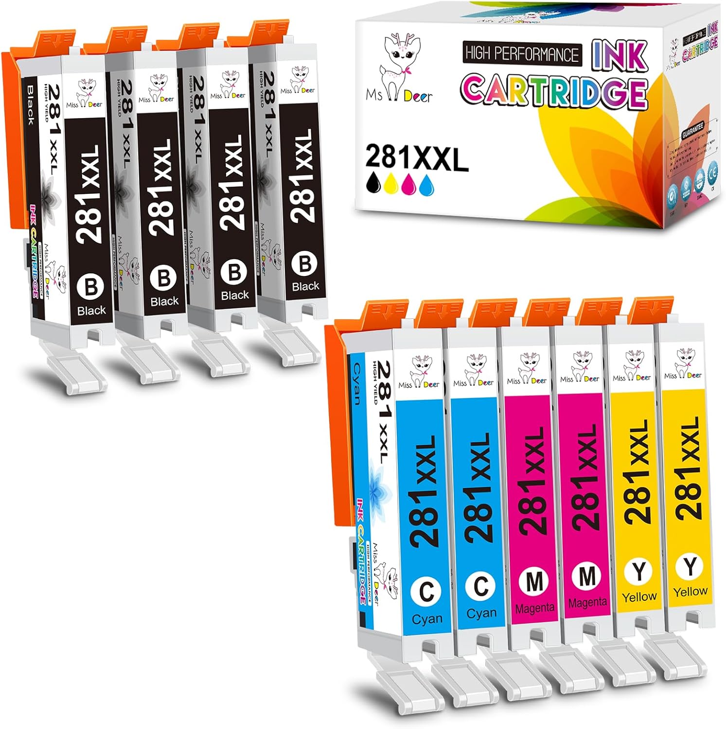 Miss Deer 281xxl Compatible Ink Cartridge Replacement for Canon CLI-281XXL for TR7520 TR8520 TS6120 TS6320 TR8620 TS8220 TS702 TR8600 TS6320 TS9520 TS9521C TS6220 Printer (10 Pack)