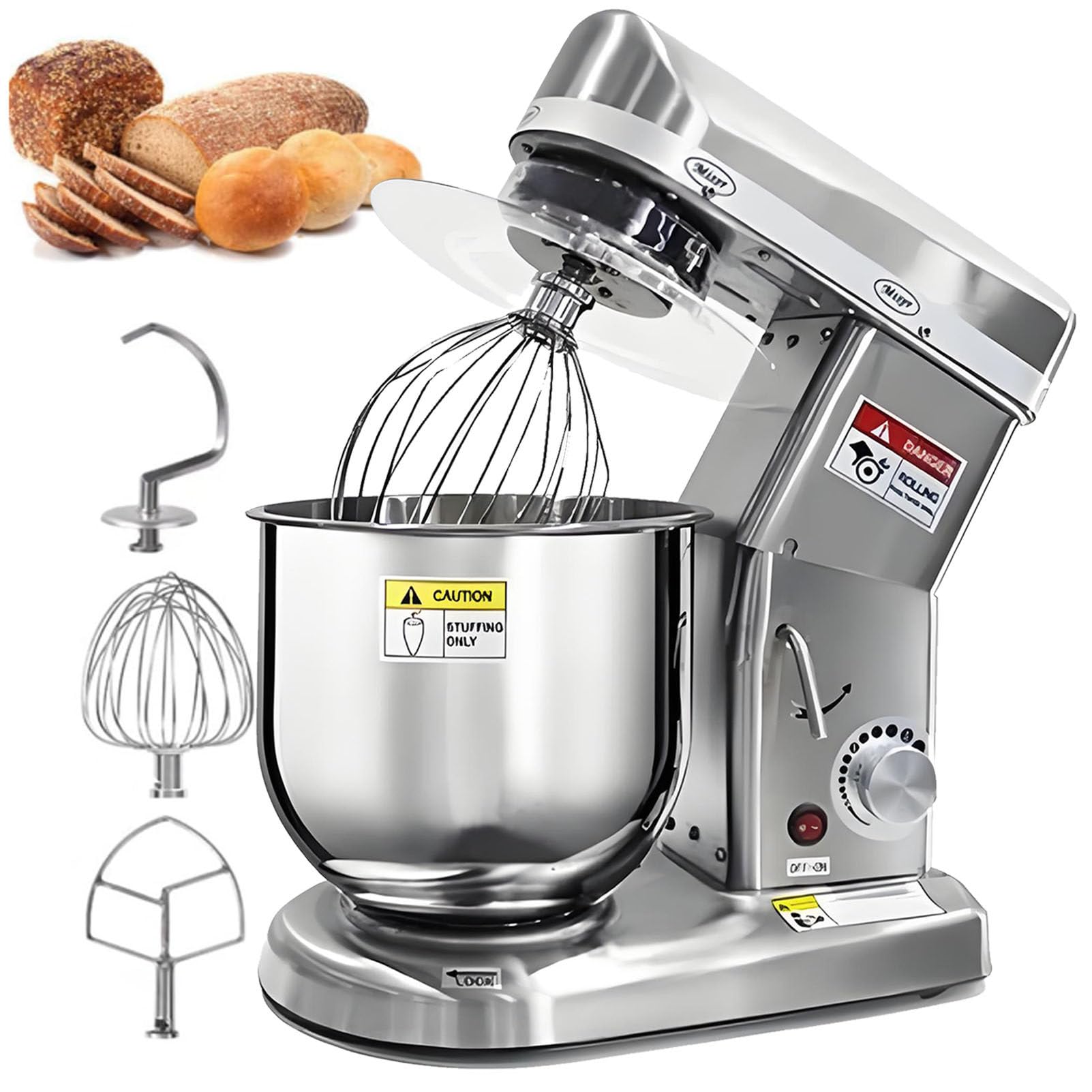 Cashwise Electric Stand Mixer Countertop Mixer, 3-Speed Removable Guard Aluminum Cake Dough Mixer Includes Dough Hook Whisk & Beater, for Restaurant/Bakery/Tea Shop/Coffee Shop StainlessSteel-7L