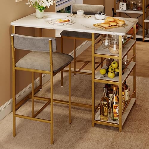 Juego de mesa de comedor IDEALHOUSE para 2, mesa de cocina de altura de mostrador y sillas, juego de mesa de bar con 2 taburetes de terciopelo,