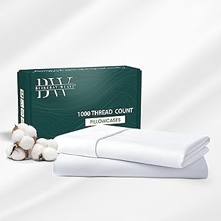 100% Egyptian Cotton Pillow Cases Standard/Queen Size Set of 2, 1000 Thr...