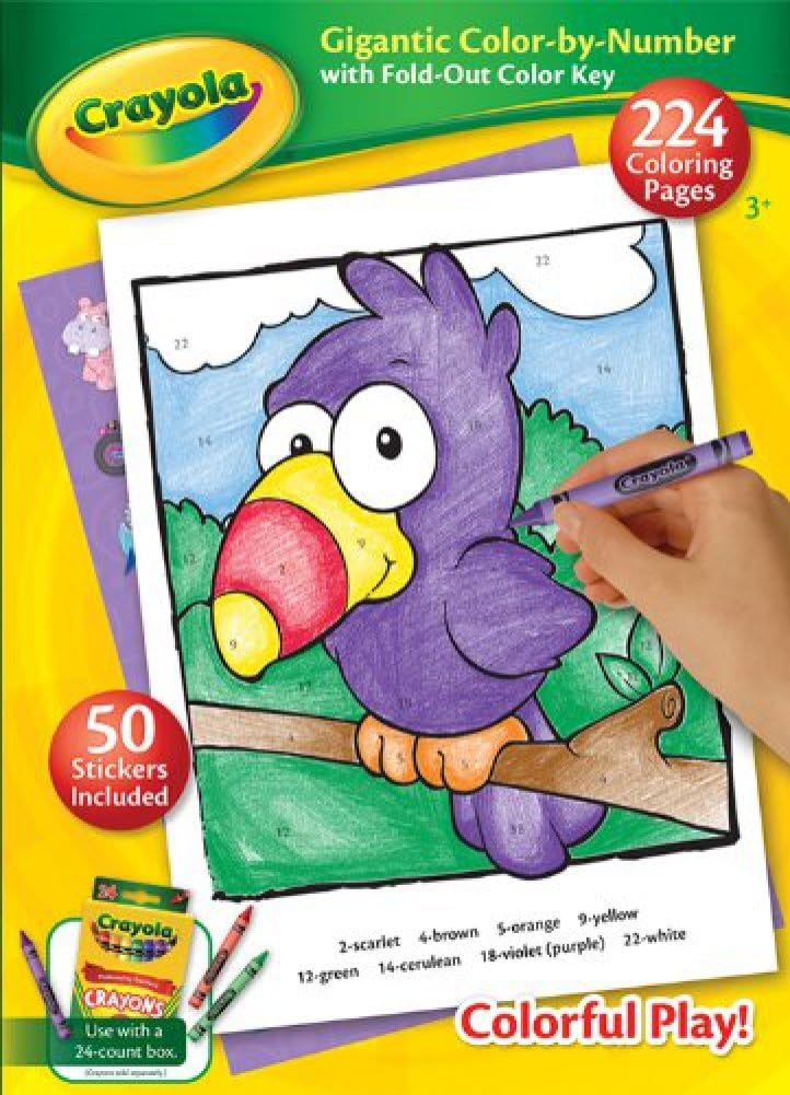 Crayola Gigantic 224 Pages Color By Number Kids Coloring Book with Fold Out Color Key & 50 Stickers Included, Ages 3 and Up