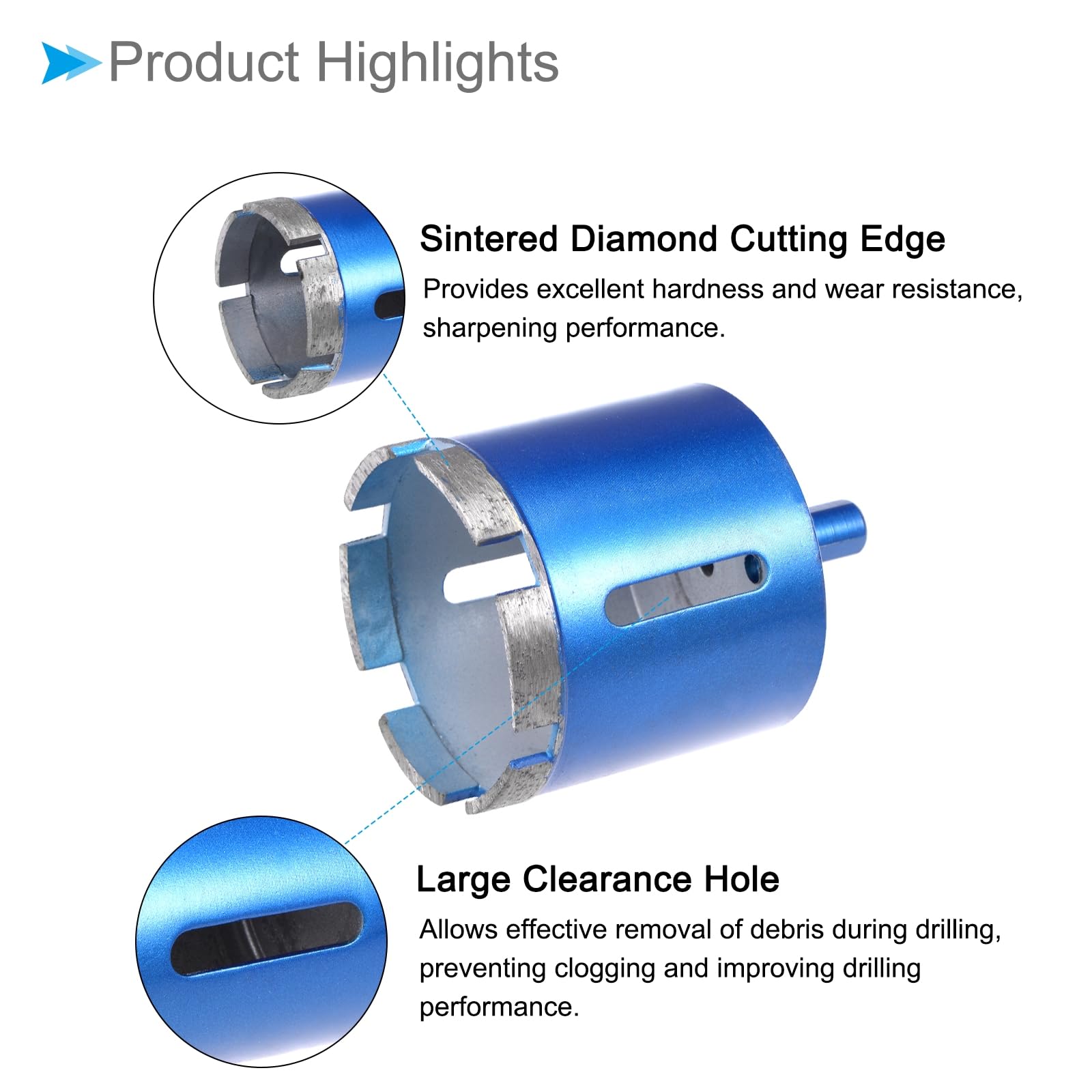 CoCud Diamond Core Drill Bit, 60mm Dia Round Shank, Tiles Stones Marble Concrete Dry/Wet Hole Saws Blue - Image 4