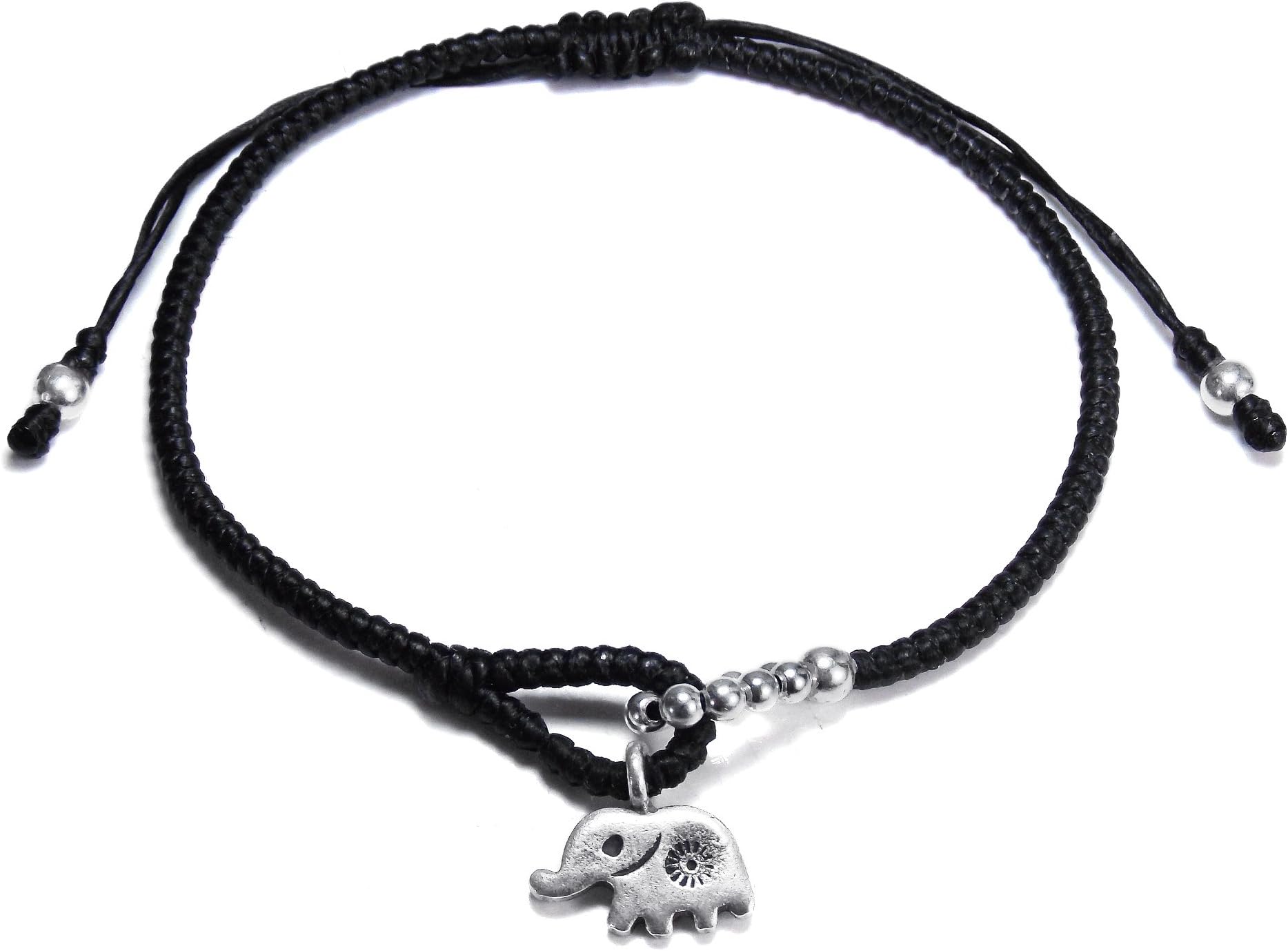 AeraVida Mini Elephant Karen Tribal Silver Black Everyday Adjustable Bracelet