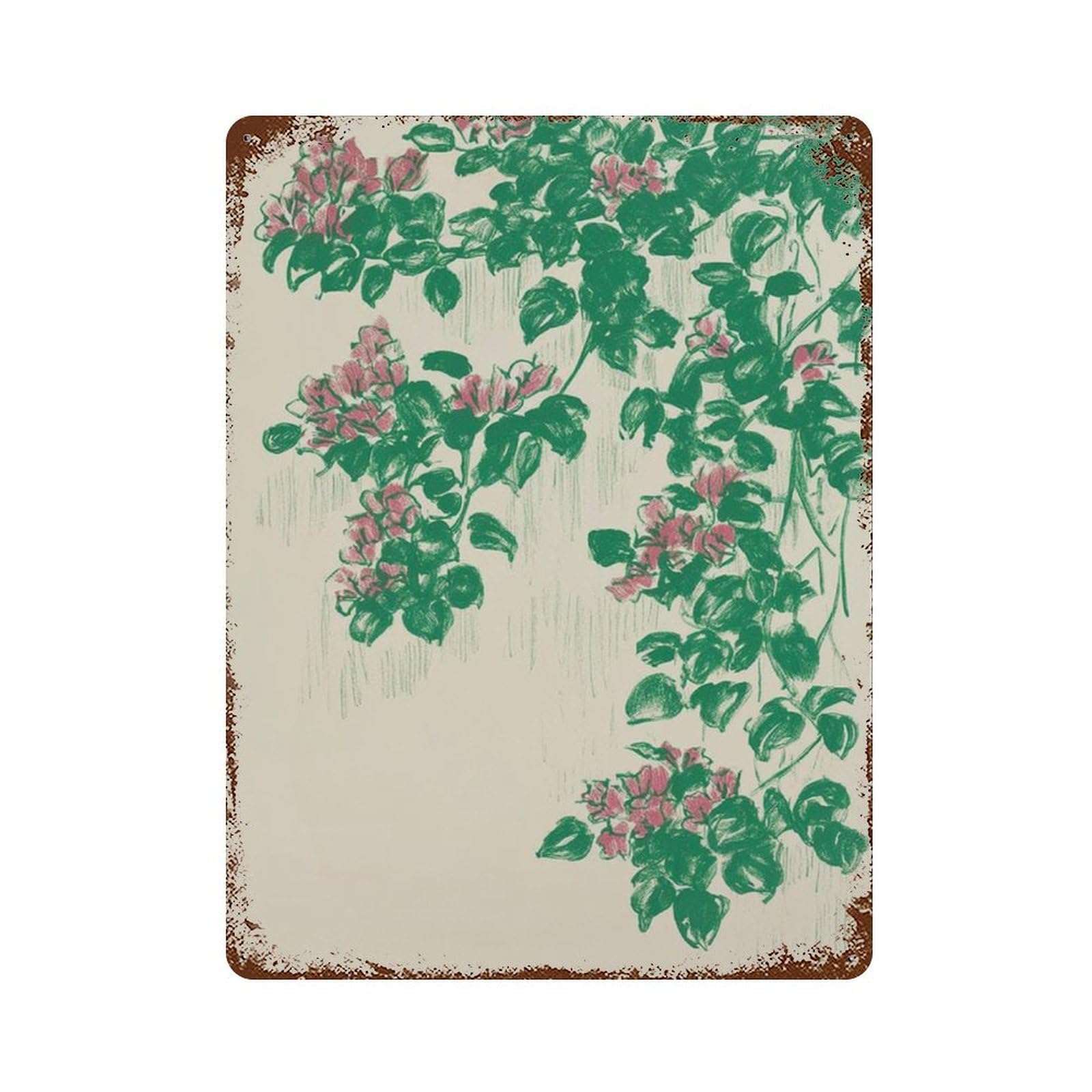 xiaoxiaoshen Bougainvillea Flower Mediterranean Botanical Pink Blossom Minimal Garden Coastal Wall Decor Art Metal Tin Poster Modern Home Decor Art Home Bar Shop Decorations Vintage Sign 40x30cm