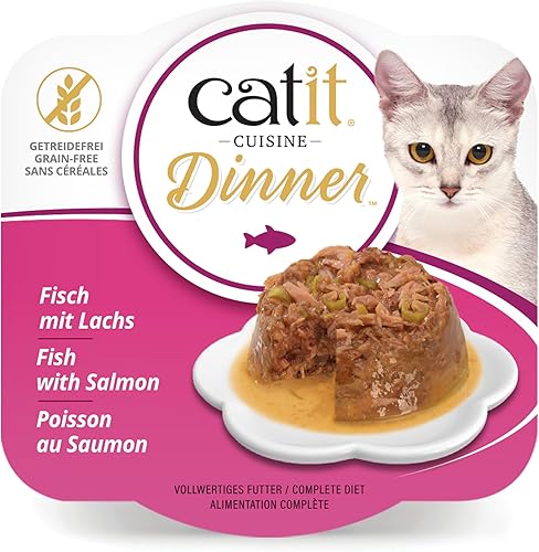 Catit Cena de pescado con salmón y judías verdes - Alimento húmedo hidratante y saludable para gatos de todas las edades