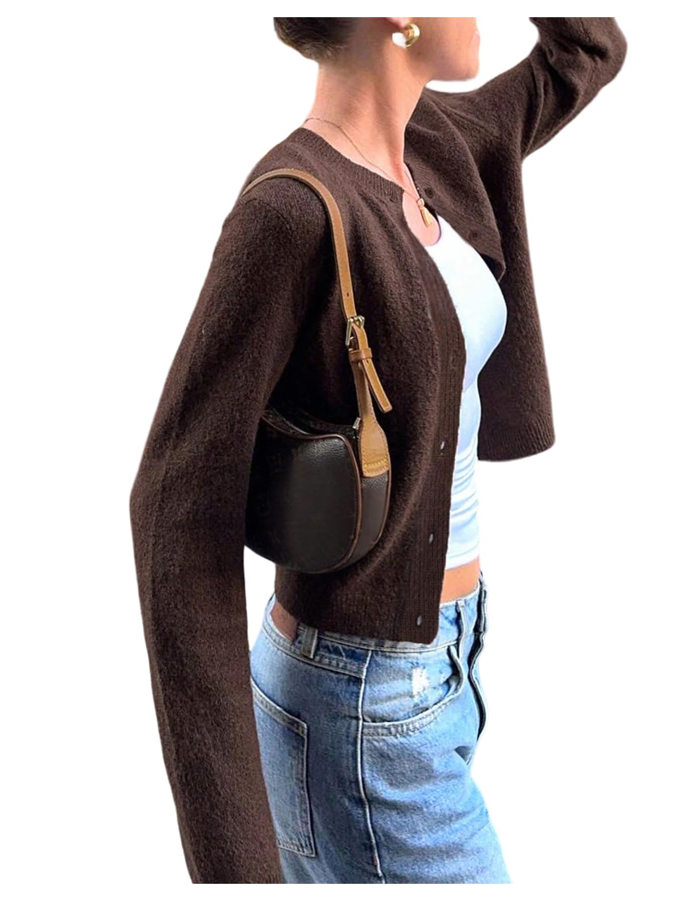 Womens Cropped Cardigan Button Down Long Sleeve Sweaters Outerwear Y2K Fall Outfits