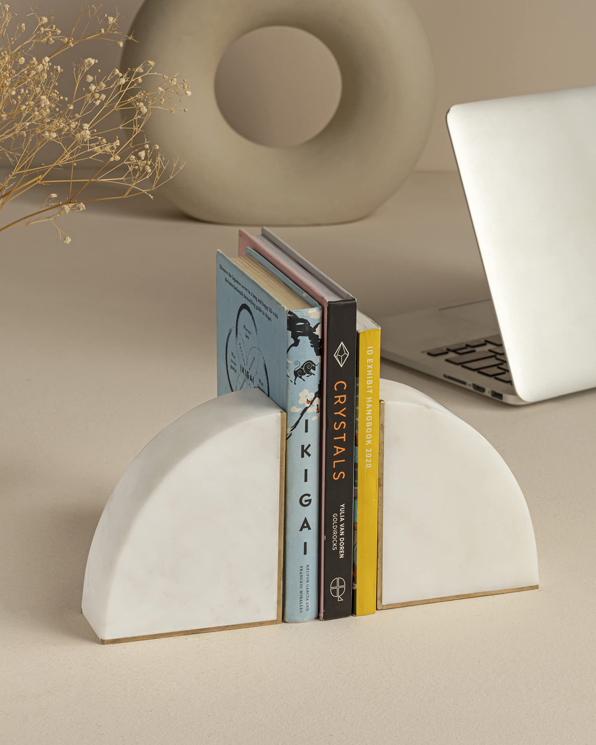 MARBLEOUS Marble Brass Bookends (Set of 2), Marble Bookends Set, Shelf Decor, Book Organiser-image-30
