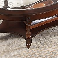 Vista 31 de PADMA HOUSE Mesa de sofá semicírculo tradicional de madera maciza con tapa de vidrio templado para sala de estar, nogal cereza