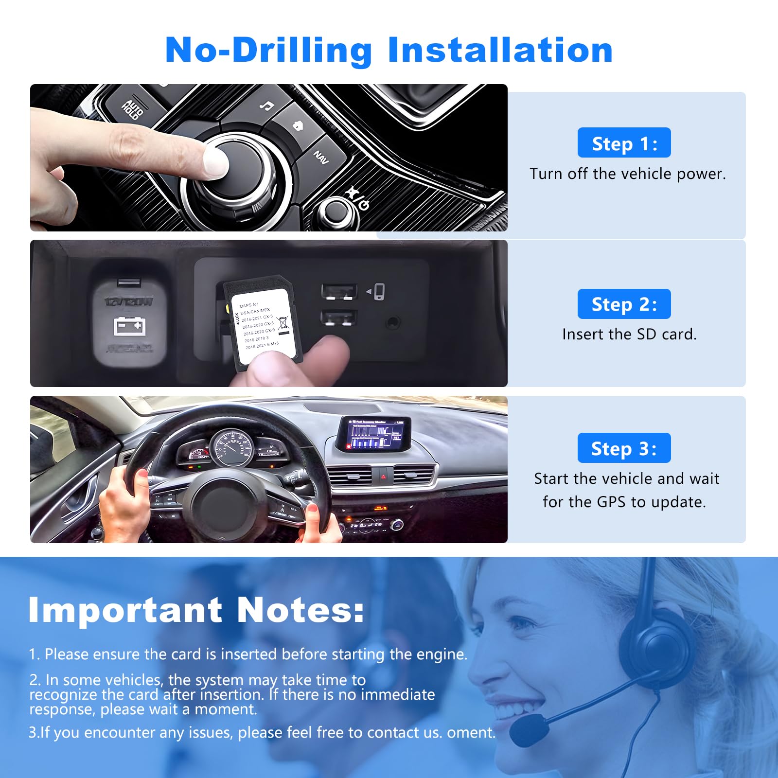Tarjeta SD GPS de navegación para Coche Compatible con Mazda 3 2016-2018, CX-5/CX-9 2016-2020, Mazda 6/CX-3/MX-5 2016-2024, Sistema de navegación de sincronización de Tarjetas de Mapa GPS para