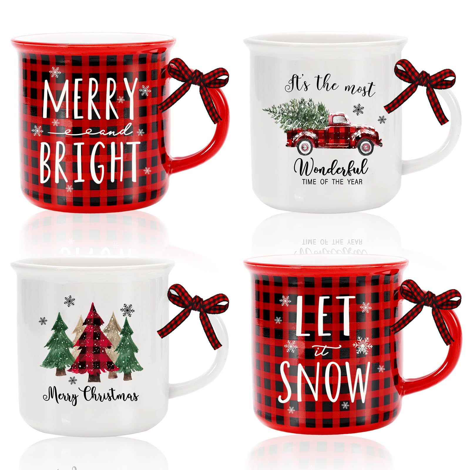 Mini tasses à café de Noël décoratives avec ruban à carreaux pour buffet
