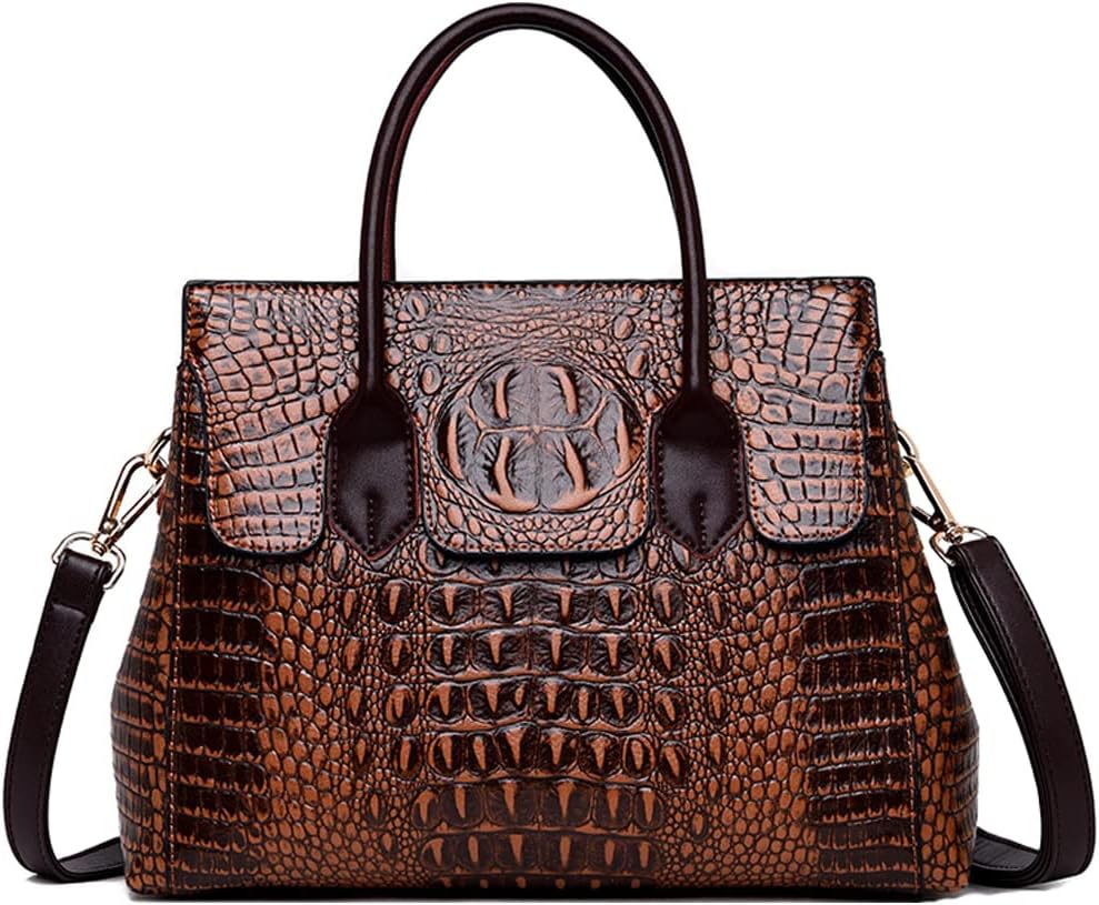 Women Satchel Handbags Top-Handle Bags fuax Leather Embossed Crocodile pattern shoulder bag | fuax Leather