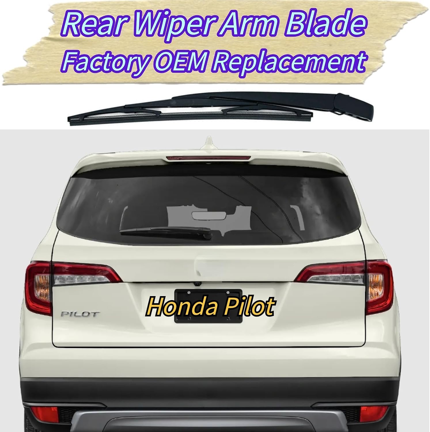 Rear Wiper Blade & Arm Replacement for Honda Pilot 2016-2022 2021 2020 2019 2018 2017 - OEM Fit for EX-L Elite Sport Touring TrailSport EX LX Models- Back Windshield Wiper Blade Set