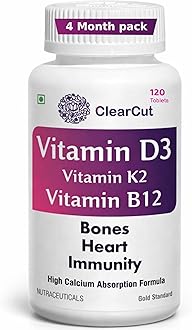 ClearCut Vitamin D3 K2 B12 Calcium tablet Joints bones Boosting Immunity supplement for men women 120