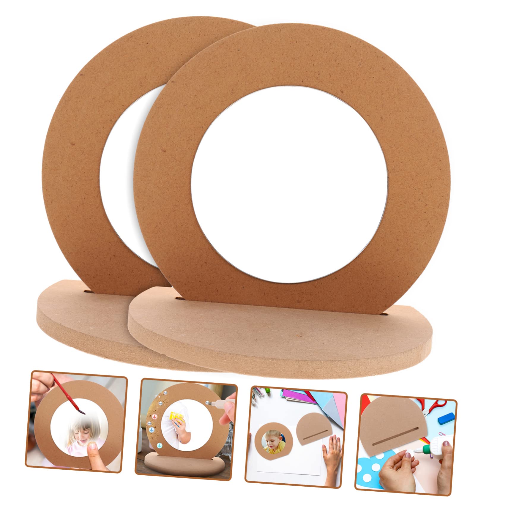 TOVINANNA 2pcs DIY Wooden Mirror Boys and Girls Mirror Hand Painting Tabletop Round Adorable Mini Decorative Toy