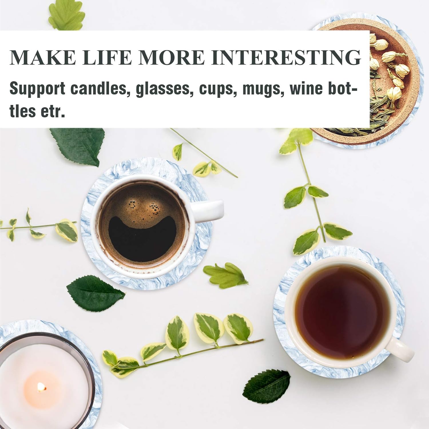 Top Brands Coasters for Drinks Absorbent with Holder Set of 8, Drink Coasters with Cork Base, Marble /Glass/ Wooden Table Protection, Home/Bar/Living Room Decor, Housewarming Gift