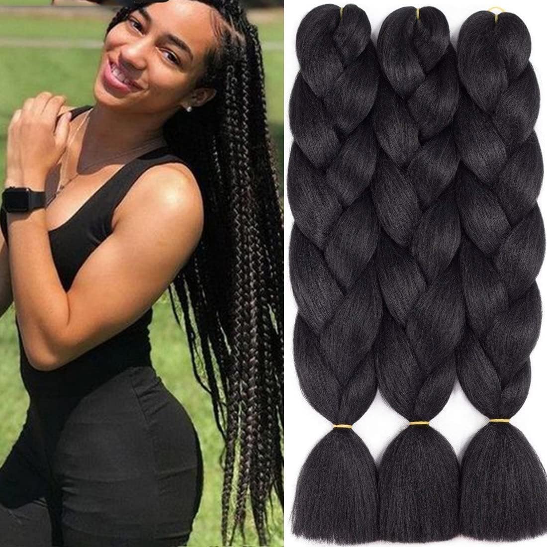 e estelle African braids Hair Extension,Crochet Braiding Hair Extensions Synthetic Braiding Hair High Temperature Synthetic Fiber Yaki Jumbo Braiding Hair (black, 3 pcs)
