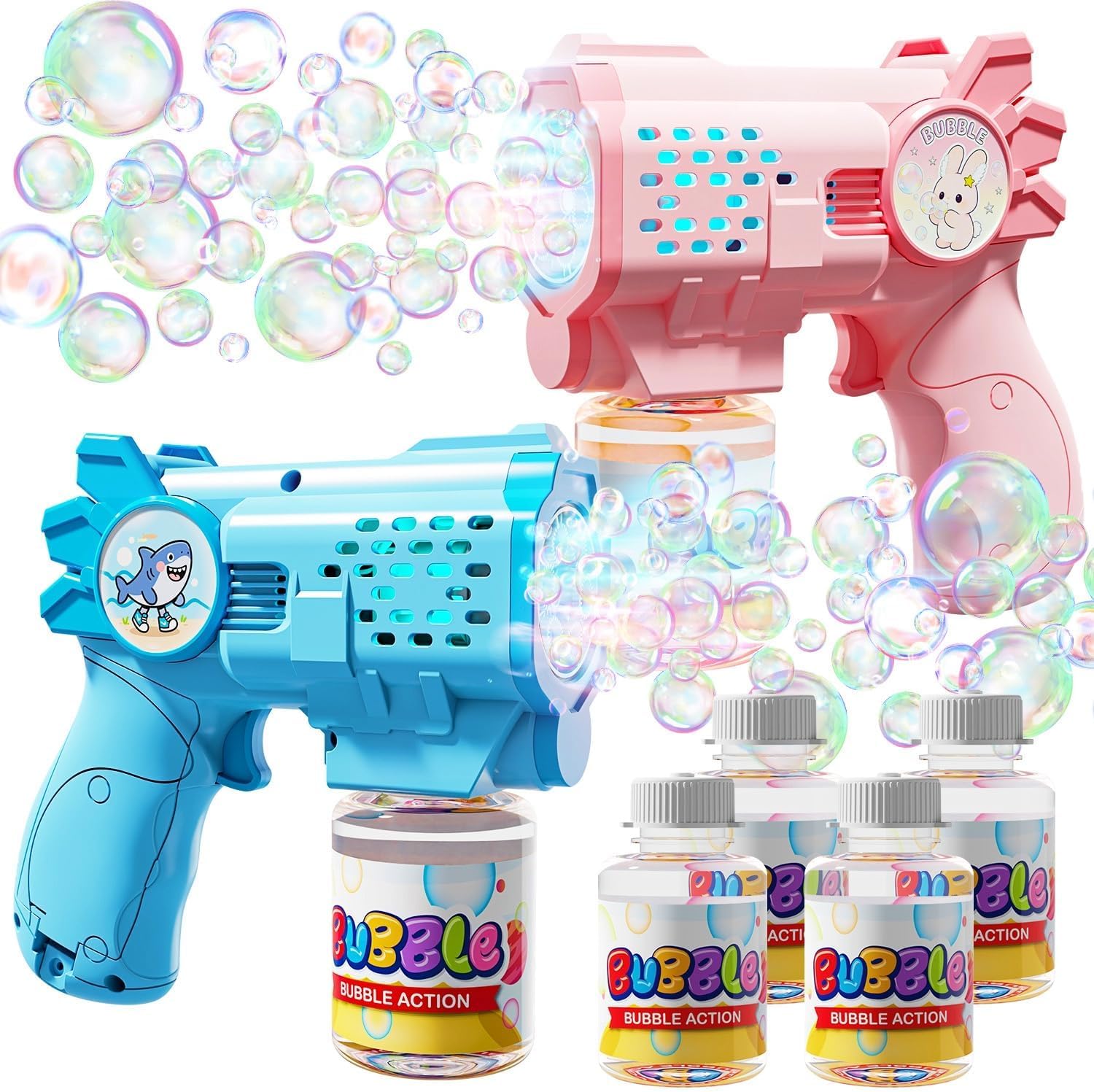 EagleStone Bubble Guns Machine for Toddlers 2 Packs with 4 Refill Solutions