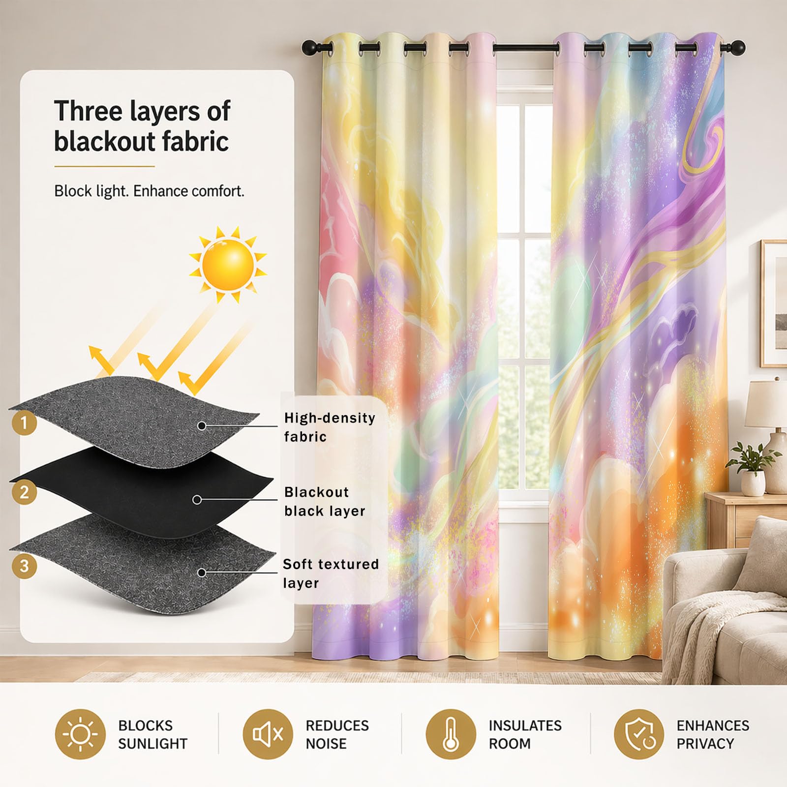 Générique Rideau Occultant Fantaisie Rêveur Salon Moderne Thermique Isolant Anti Froid Polyester 2 Pièces 135 x 245 CM Rideaux De Fenêtre Éthéré Nuage pour Chambre Cuisine Décoration