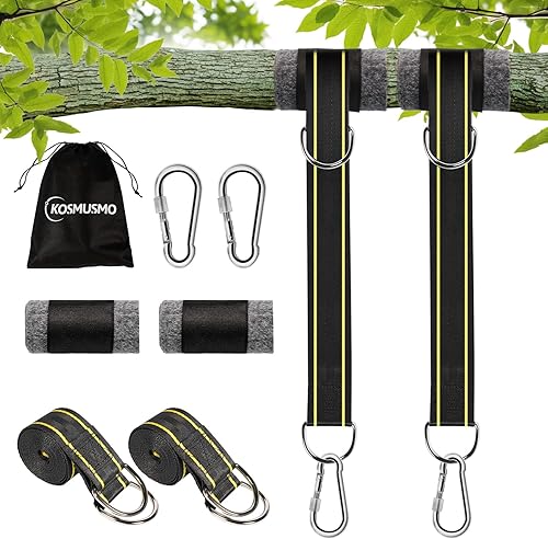 KOMUSMO - Juego de 2 correas colgantes para árbol de 5 pies (juego de 2), correas de árbol portátiles para acampar con protector de árbol, soporta