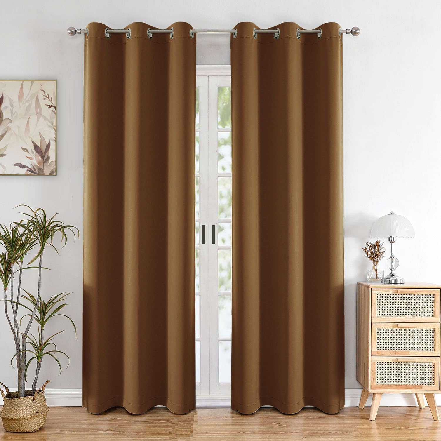 HOMEMONDE Blackout Opaque Curtain 8 Feet for Long Door Solid Mustard 85% Room Darkening Curtains, Top Style Eyelet - (96 Inch, Pack of 2)