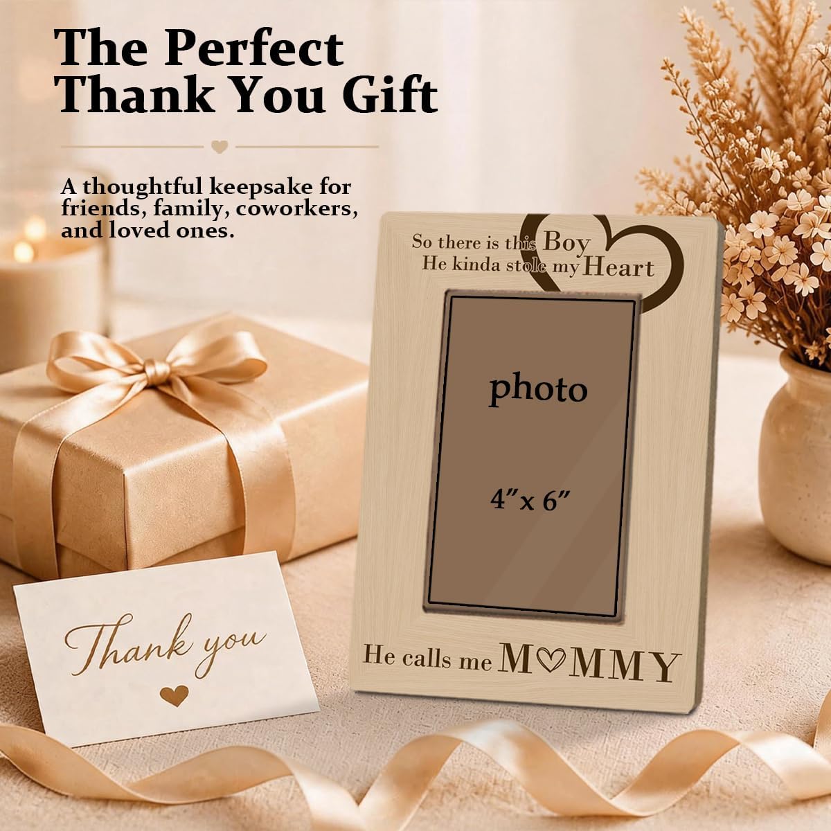 Mommy Son Picture Frame for 4x6 Photo, Rustic Wooden Photo Frame for Tabletop Display, Mother’s Day Gift for Mom from Son, Birthday, Baby Shower, Nursery Decor image 5
