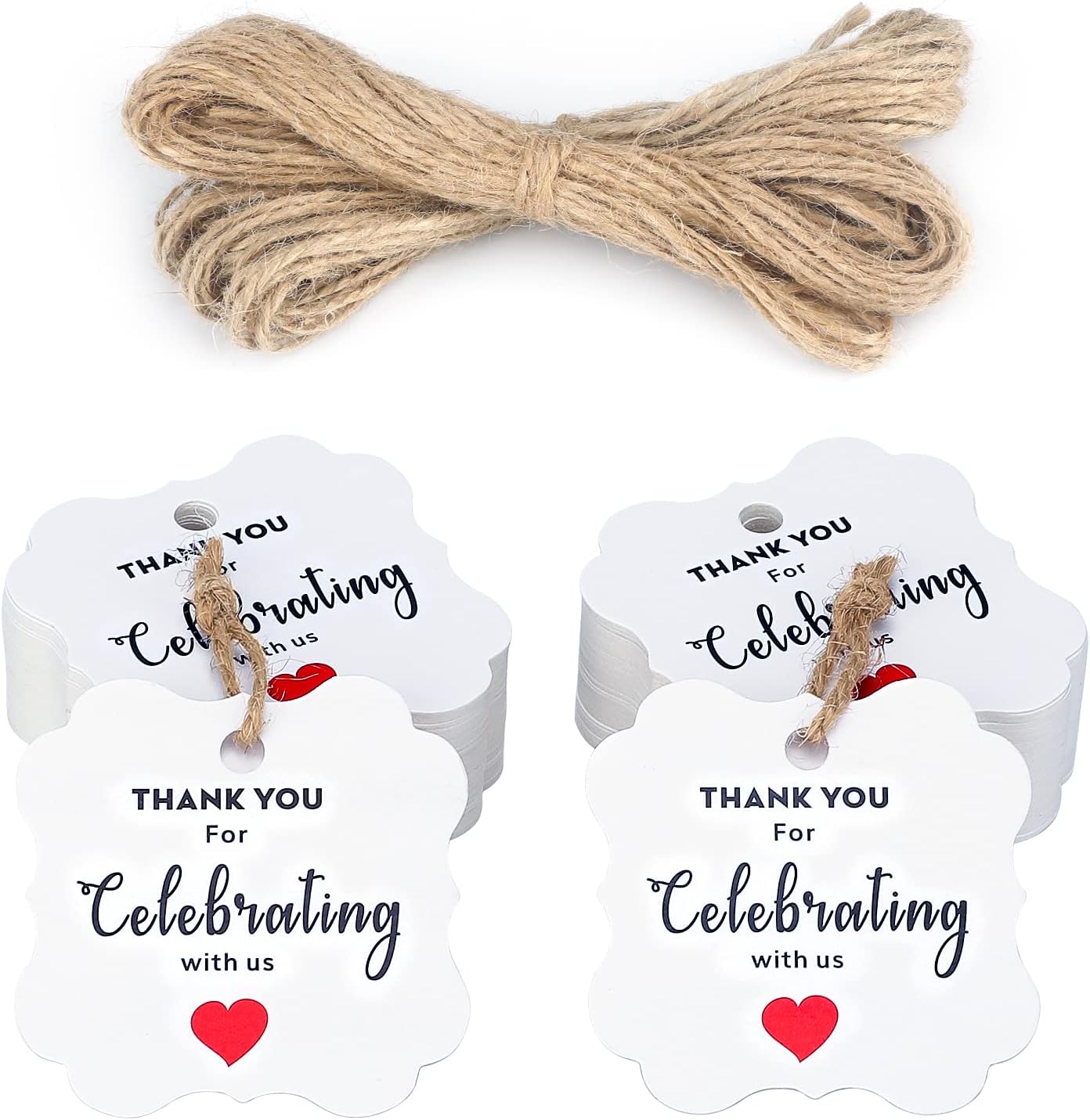 jijAcraft Thank You for Celebrating with Us Tags,100 Pcs Thank You Tags with String,Paper White Small Personalized Thank You Tags for Wedding Favor,Baby Shower,Bridal Shower,Party Favor Gift Wrap Tags