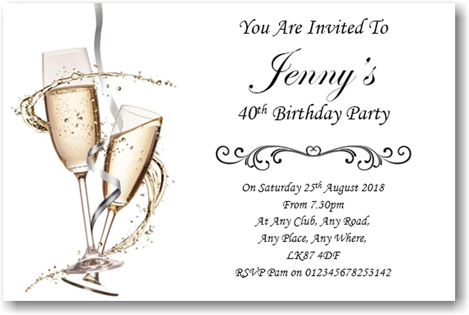 Personalised Beautiful Birthday Party Invitations , Invites, 16th 18th 21st  30th 40th 50th 60th 70th 80th Any age Can Be DoneRef BD31 (20) :  Amazon.co.uk: Toys & Games