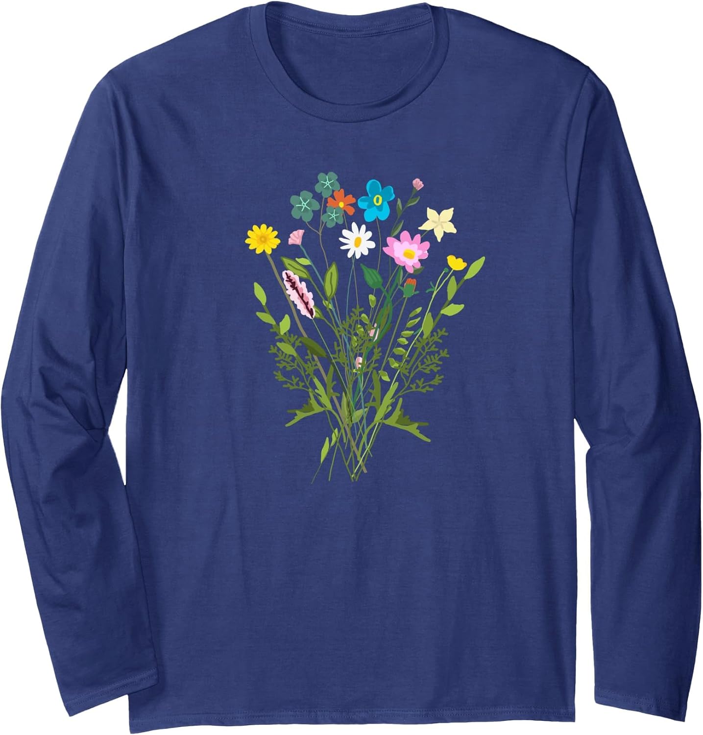 Women Wildflower Bouquet Floral Graphic Tee Summer Flowers Long Sleeve T-Shirt