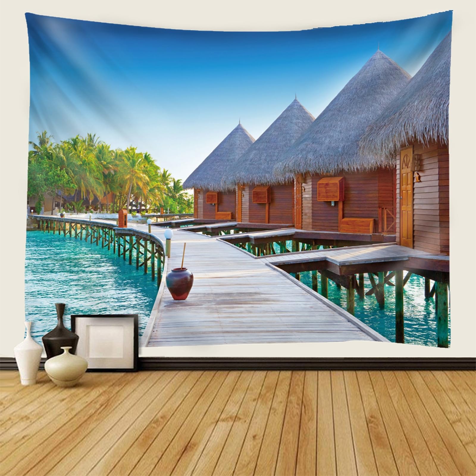 RDSGYZ Wandbehang Stoff Schlafzimmer, Wandteppich Landschaft Motiv Groß 256x350CM Ferienhaus am Meer Wandvorhang Wandbehang Tuch Wanddeko Kinderzimmer Schlafzimmer