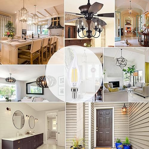 Miniatura 10 de KINUR Bombillas LED para candelabros E12 de 4 W (equivalente a 40 W), bombillas LED de 2700 K, luz blanca cálida CA11, lámpara de llama decorativa,