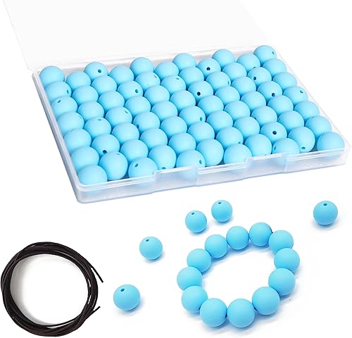 Miniatura 10 de 70 cuentas de silicona con cuerda elástica de 10 pies, cuentas de silicona de 0.59 pulgadas para hacer llaveros, cuentas de silicona a granel para