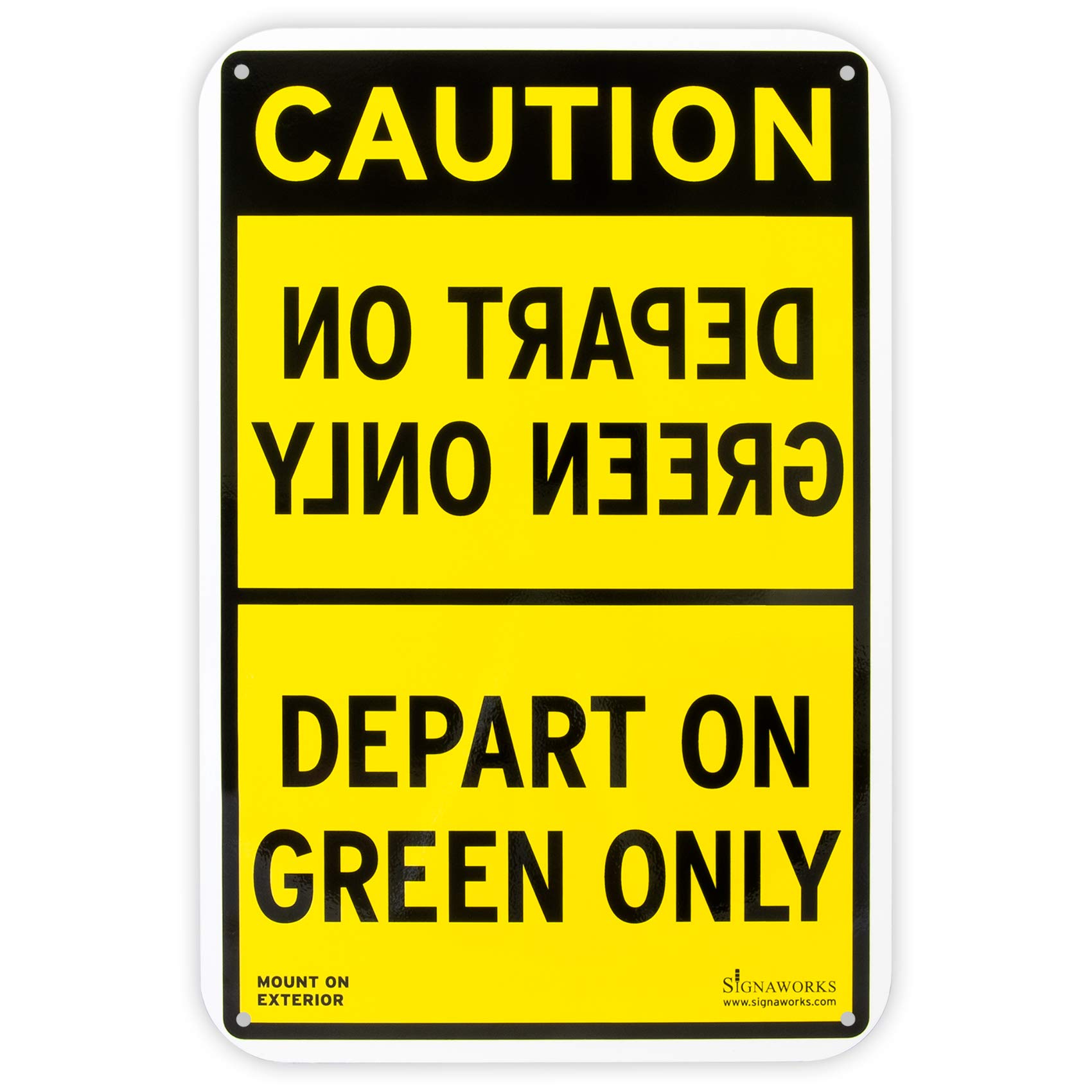 Signaworks12" x 18" "Depart On Green Only" Aluminum Loading Dock Sign - Exterior - For Directing Semi Trucks to Exit Safely