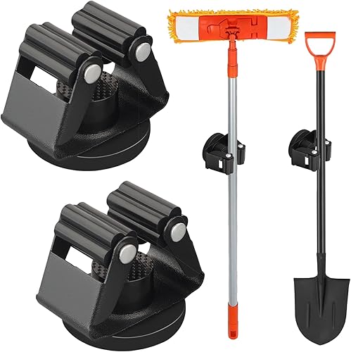 MUTUACTOR Soporte magnético para escoba resistente, soporte magnético de 12 libras para escoba y trapeador con pinzas de utilidad, 2 soportes