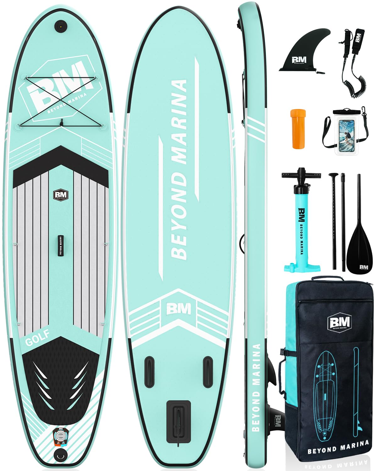 Photo 1 of BEYOND MARINA Inflatable Stand Up Paddle Board, 10'6" SUP Paddleboard for Adult, Premium Accessories | Non-Slip 5MM EVA Deck & Foam Handles, Camera Mount, Double Action Pump, 85L Travel Backpack LAKEFOAM