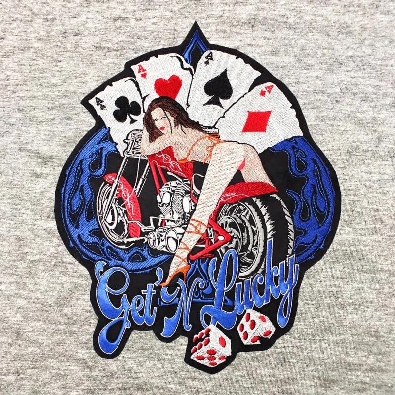 Patch brodé femme chopper pour personnaliser un gilet de moto usé