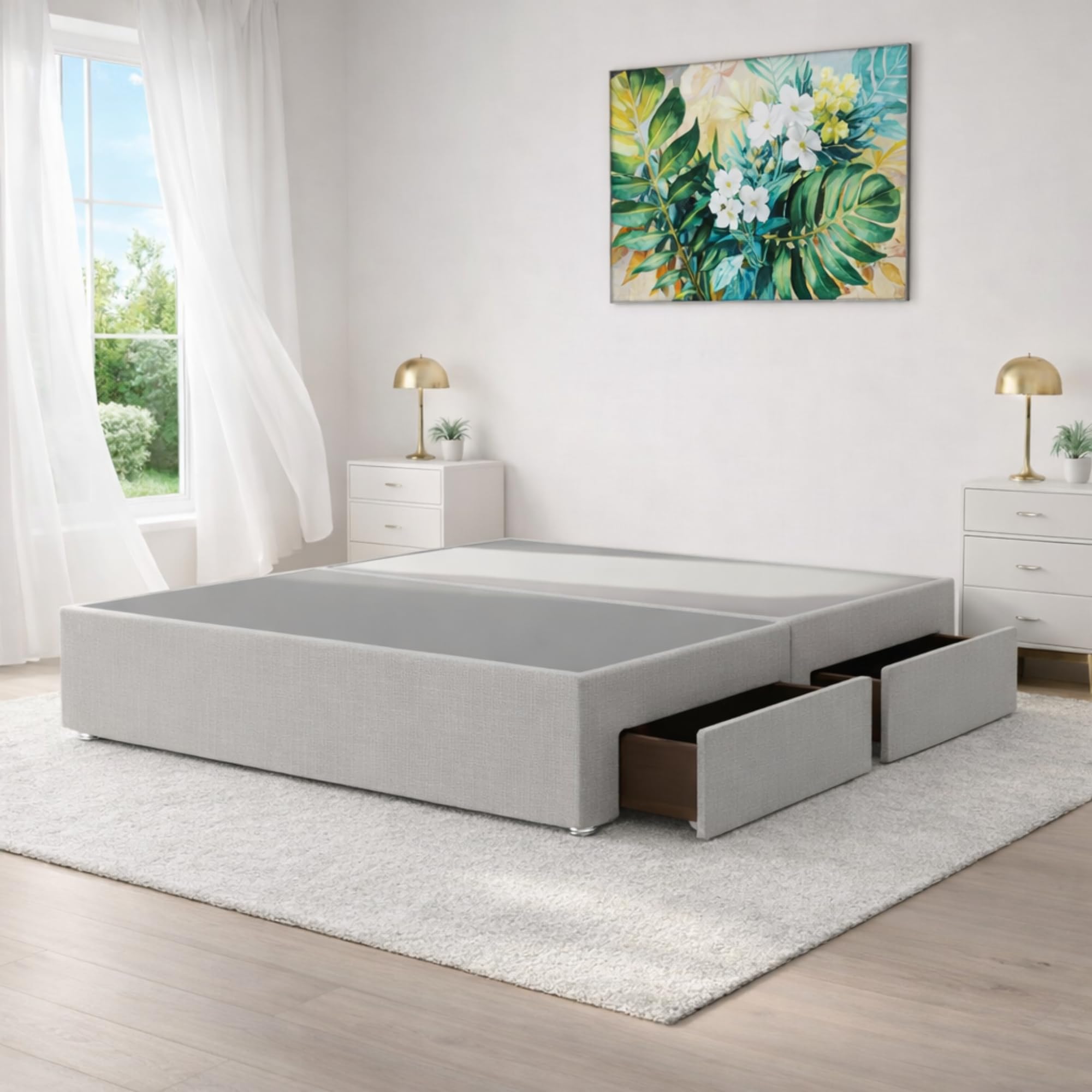 3FT Luxury Silver Plush Divan Single Bed Base | Solid & Affordable Bedroom Bed Base for You | Without Storage Drawers