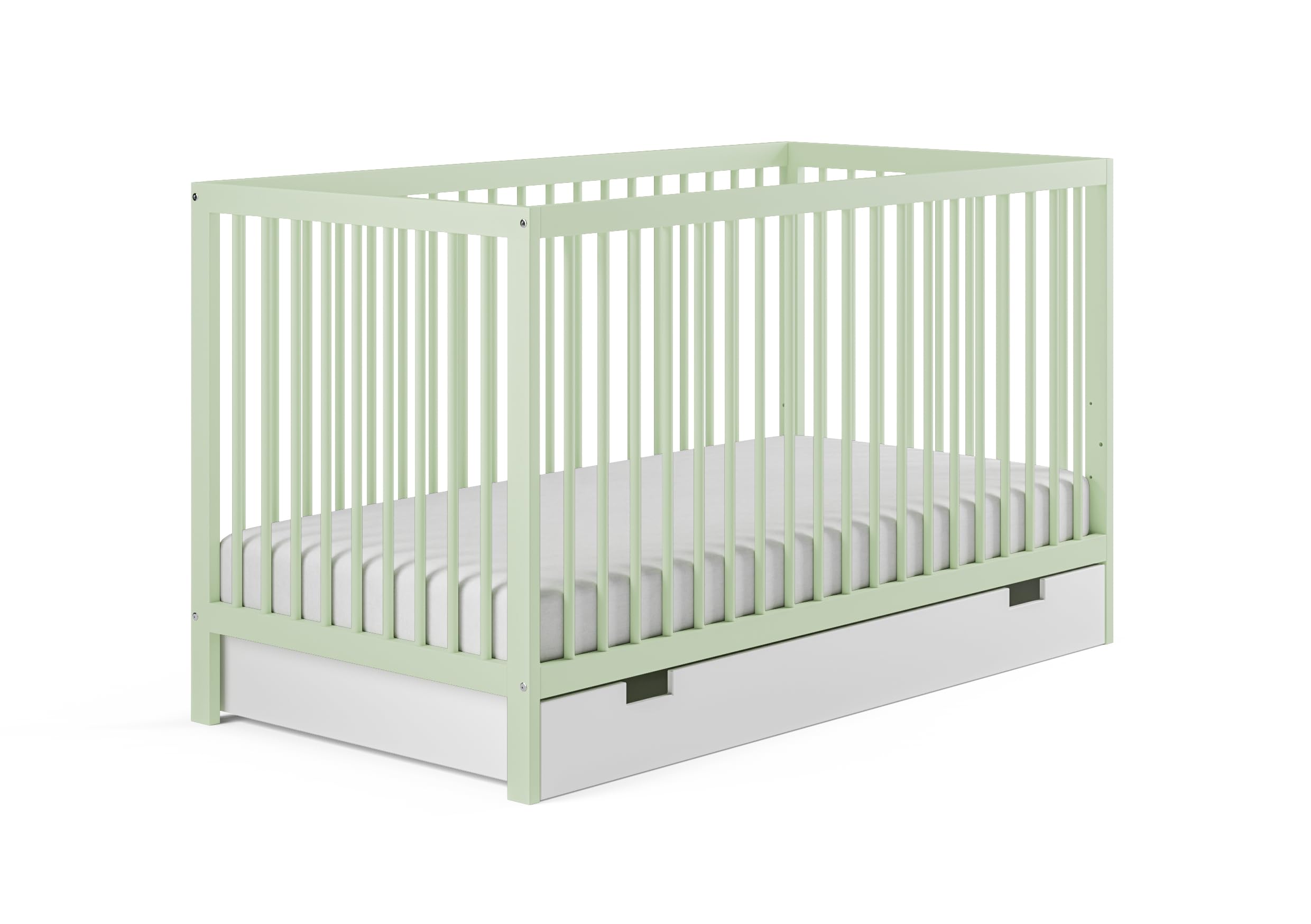 Kids Collective Babybett mit Schublade Kinderbett Gitterbett 60x120 & 70x140 cm höhenverstellbar & herausnehmbare Sprossen | 60x120 cm Buchenholz grün sehr stabil Made in Europe