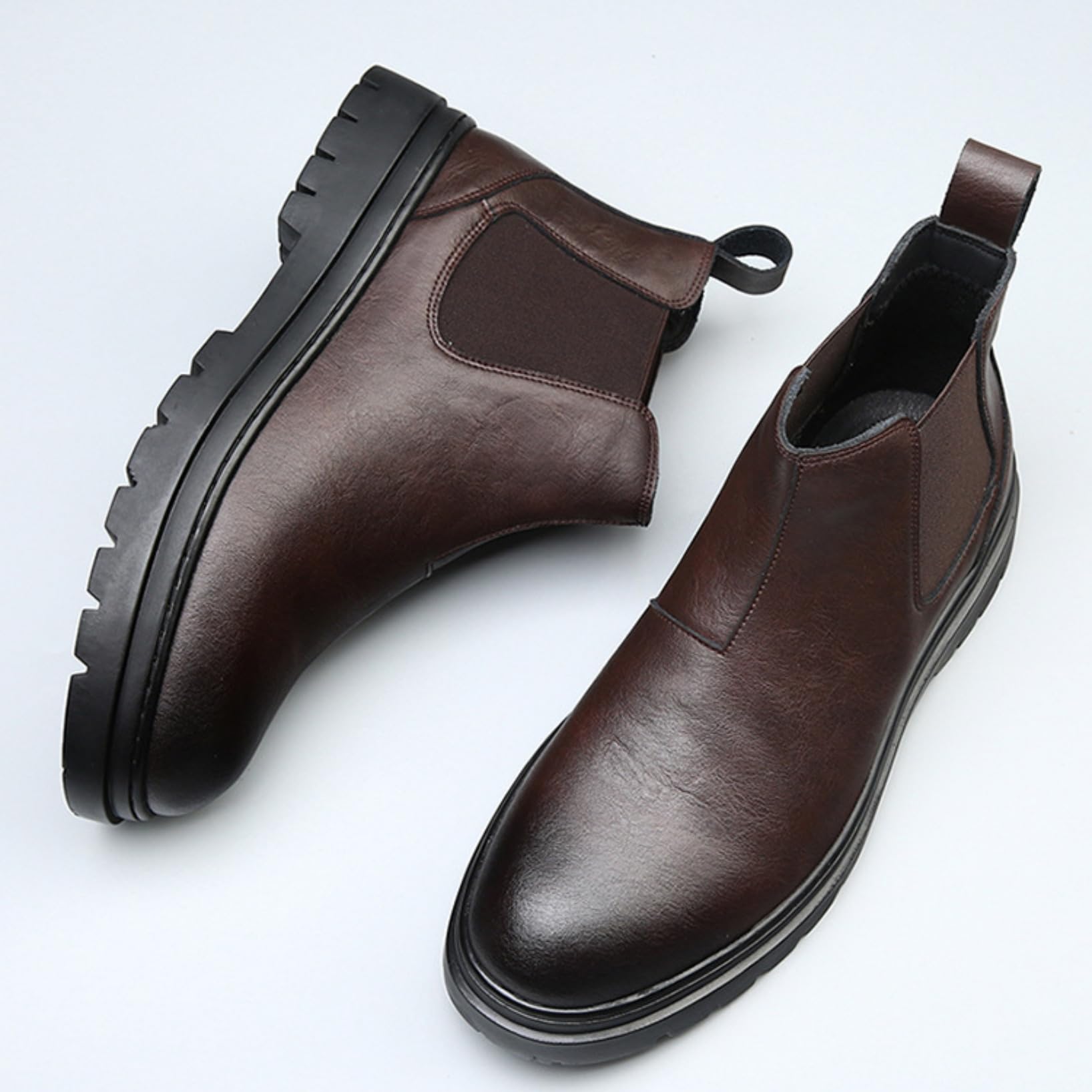 Genérico Hombre Tacón Plano Botas Cortas De Plataforma Punta Redonda Cuero PU Botines Chelsea Sin Cordones Bota Casuales