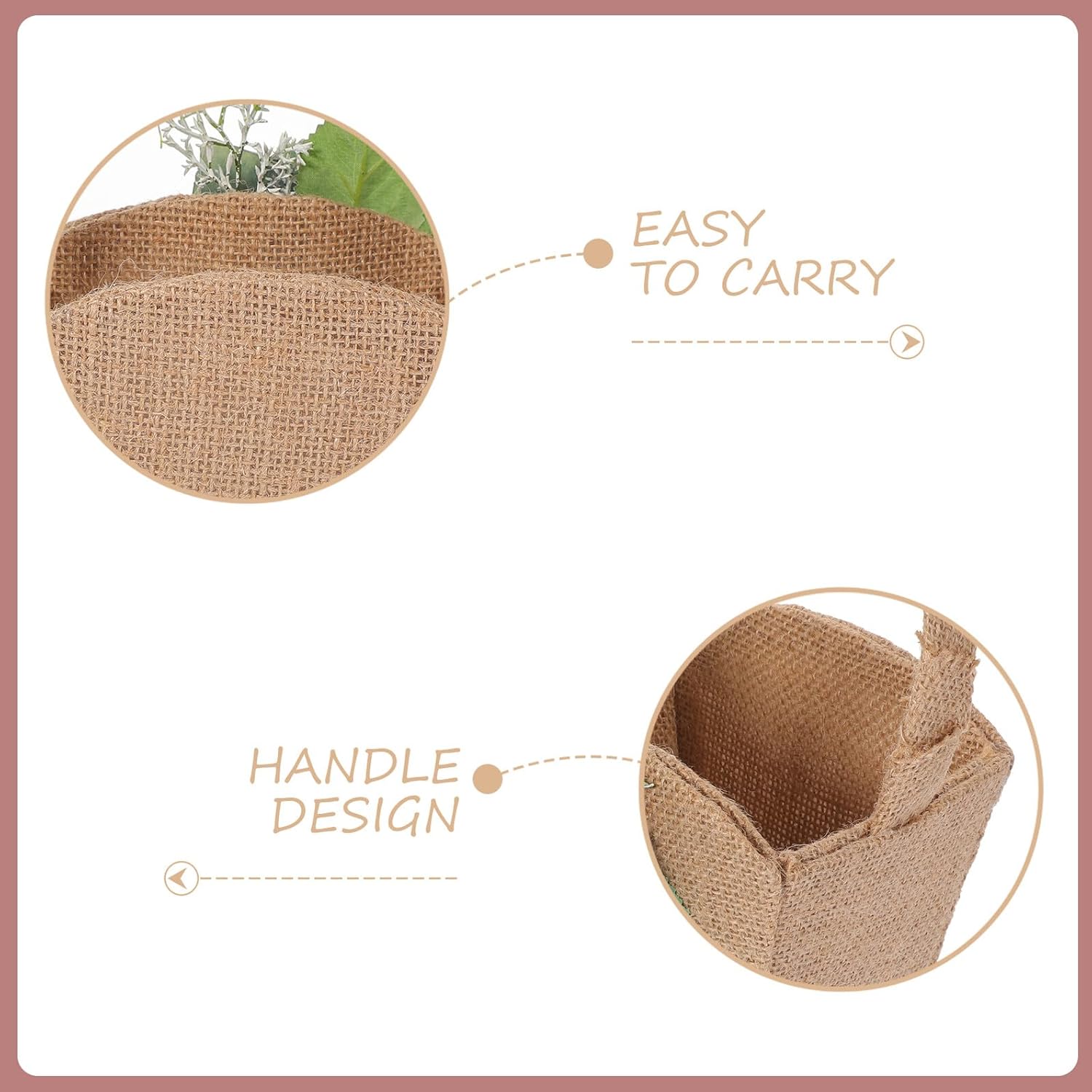 Rustic Wedding Flower Basket Handheld Burlap Linen Petal Basket with Handle for Flower Girl Ceremony Supplies and Bridal Party Decorations