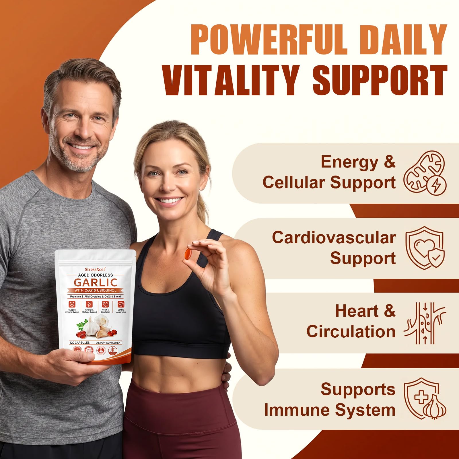 Aged Odorless Garlic Extract Softgels with CoQ10 Ubiquinol and Vitamin K2 - 1200mg Aged Garlic Supplement, S - Allyl Cysteine Standardized for Optimal Heart Health & Immune Support - 120 Softgels — Amazon image 2