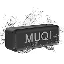 MUQI Speaker Bluetooth portatile, IPX7 forte impermeabile, suono stereo con bassi, 24H tempo di riproduzione wireless, doppia coppia altoparlante casa all’aperto (Nero) …