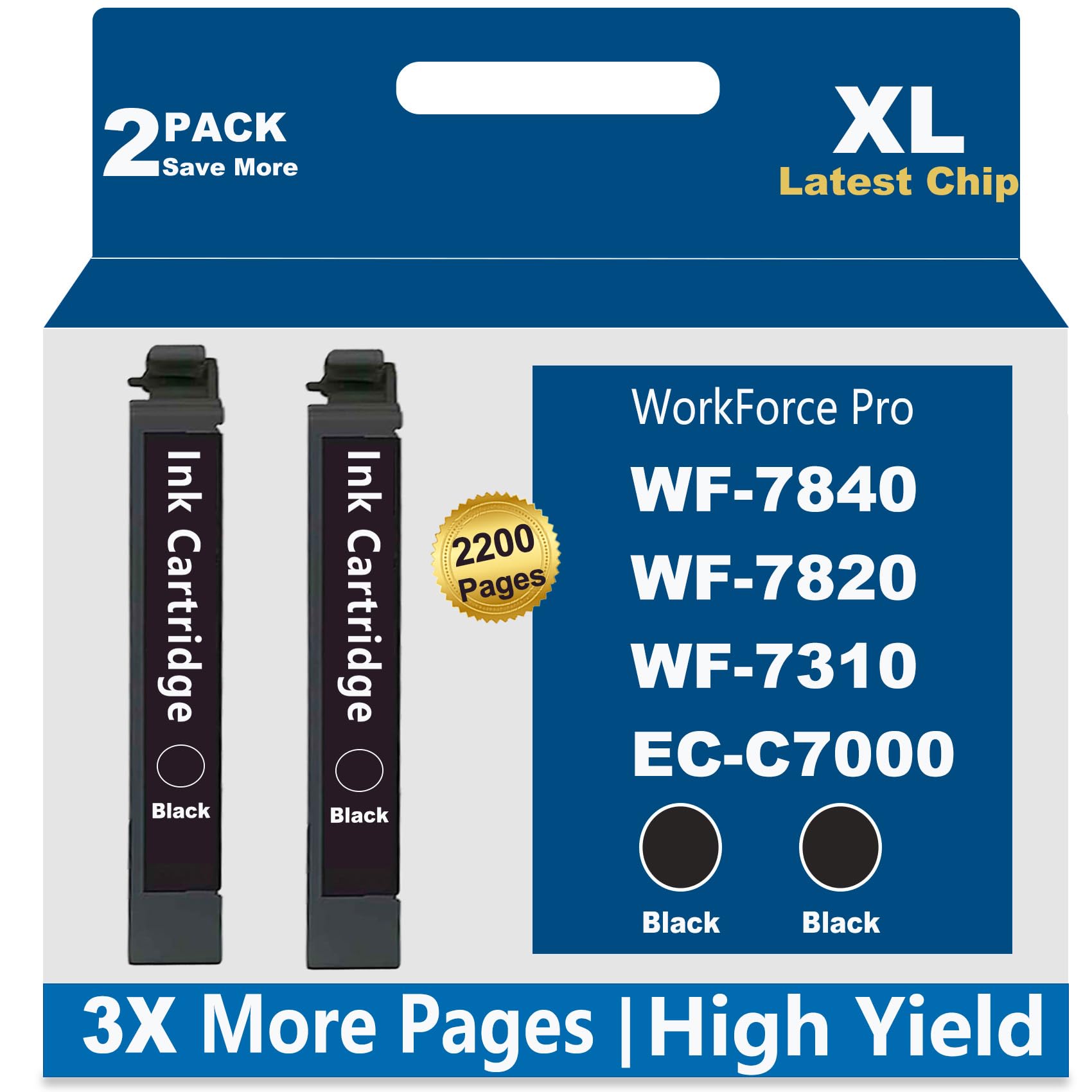 KUF Black Ink Cartridge Replacement for 812XL Compatible for Workforce Pro WF-7840 WF-7820 WF-7310 EC-C7000 and WF 7310 Printers, Work for WF 7820, WF