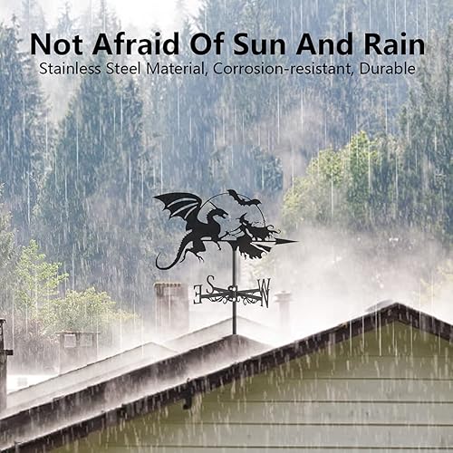 Miniatura 2 de Exquisita veleta meteorológica de hada voladora con techo de bruja, veleta meteorológica, kit de indicador de dirección del viento de acero