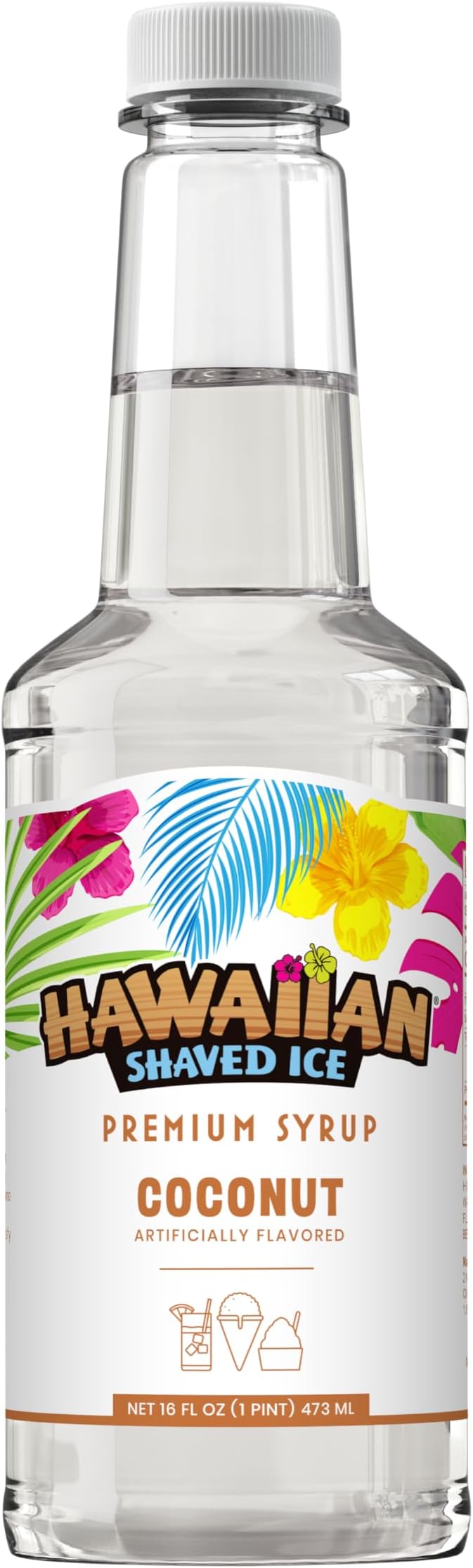 Hawaiian Shaved Ice Coconut Syrup - Nut Soy Dairy Free - Flavor Fluffy & Crunchy Snow Cones - Shelf Stable - Makes 8 Servings - 16 ounces